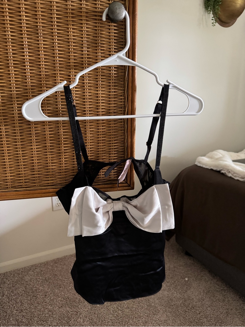 Victoria's Secret Black Chemise with White Bow Accent